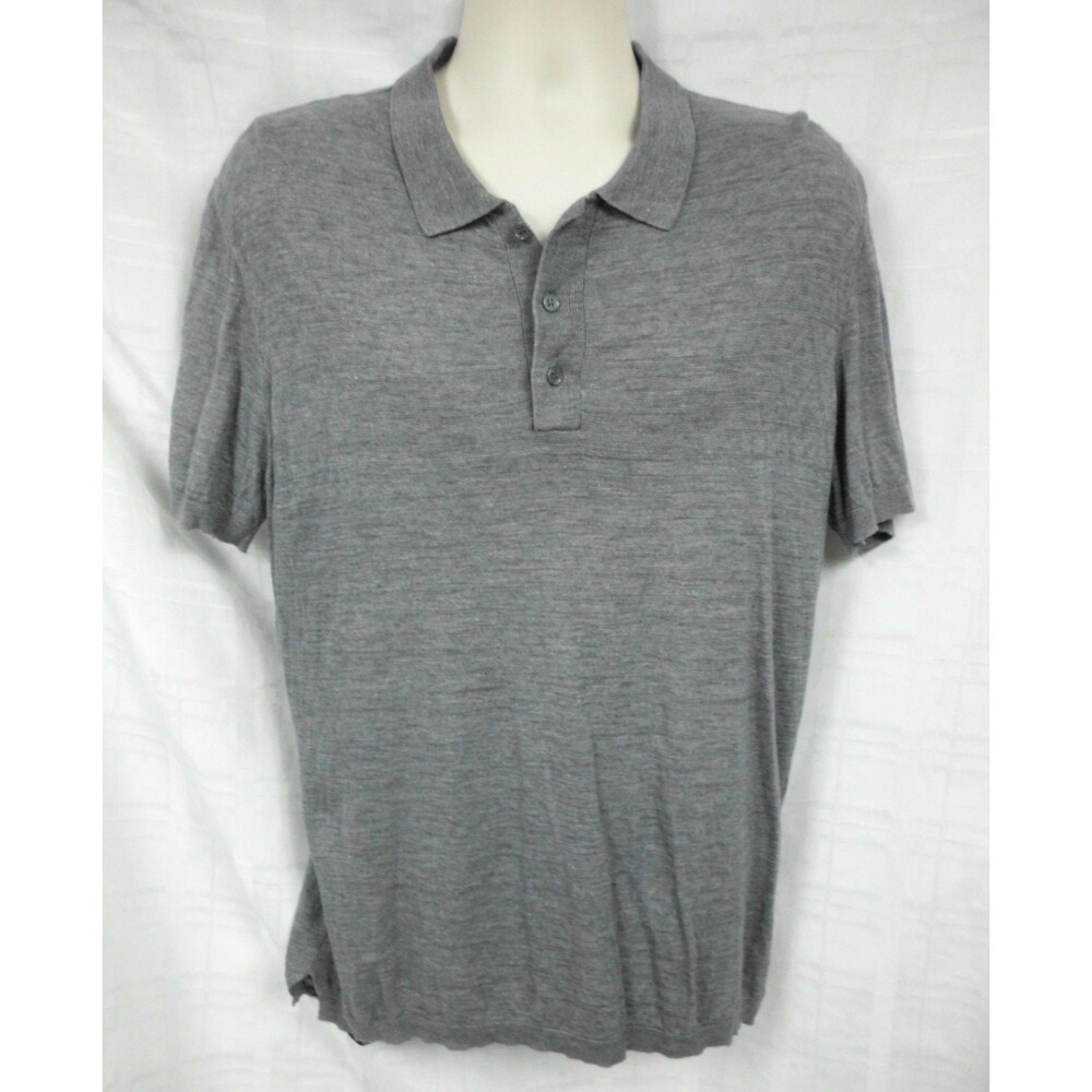 Robert Graham Men's Short Sleeve Sweater Polo Grey Classic Fit Linen Size XL